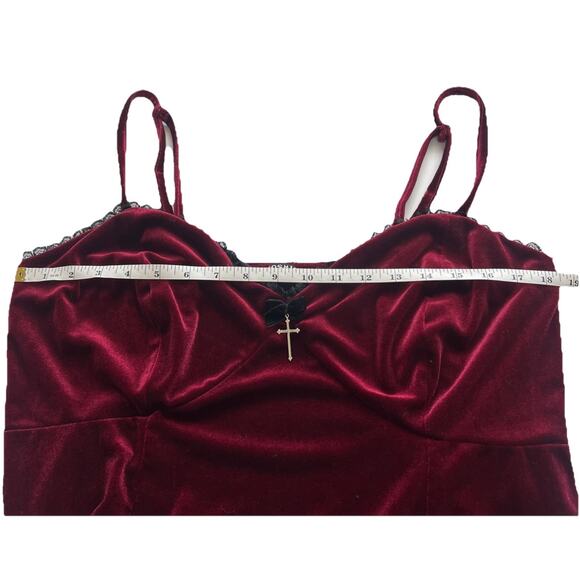 Cosmic Aura Slip Dress Womens 1X Burgundy Velvet Adjustable Straps Lace Hem Goth - Picture 11 of 12